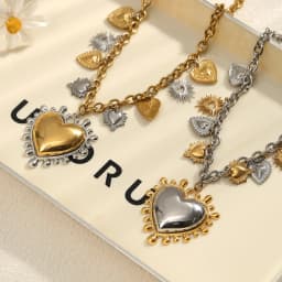 AURORA Trend Large Melting Heart Pendant Necklace For Women's Choker Necklaces Fashion Color Blocking Stainless Steel Jewelry