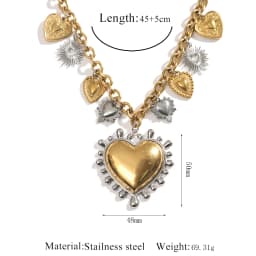 AURORA Trend Large Melting Heart Pendant Necklace For Women's Choker Necklaces Fashion Color Blocking Stainless Steel Jewelry