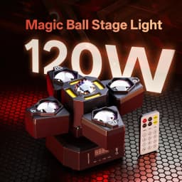 DayFlicker 120W RGBW 4-Arm Beam Magic Ball Stage Light - Remote, Sound-Activated DMX512 Master/Slave Modes for Club Bar Party