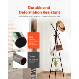 SucceBuy Coat Rack Freestanding Coats Rack Stand with 2 Shelves & 6 Hooks Free Standing Hall Coat Tree for Bedroom Living Room