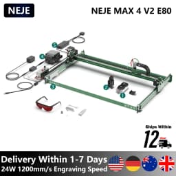 NEJE Max 4 V2 24W : Hybrid Laser Engraving and Cutting Machine with E80 Laser Module - 700x460mm Engraving Area - 1200mm/s Engraving Speed - Suitable for Stainless Steel/Wood/Leather/Painted Metal/Fabric