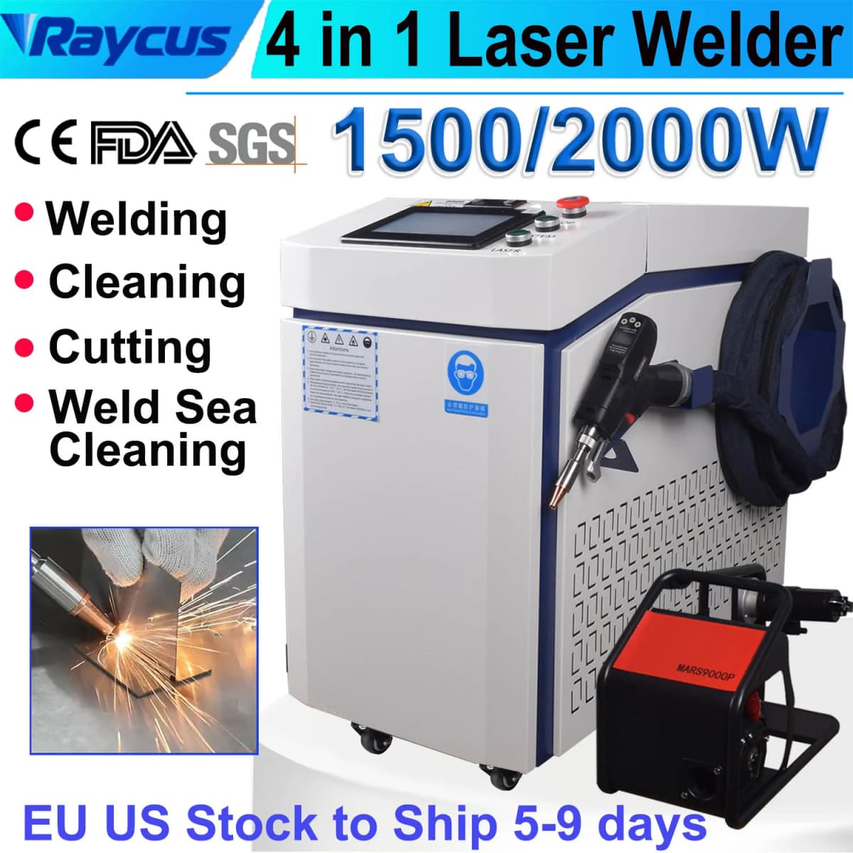 Raycus 1500W/2000W 4 IN 1 Fiber Laser Welding Cutting Cleaning Soldering Machine Handheld Fiber Laser Welder for All Metal