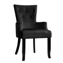 Velvet French Provincial Dining Chair Black Upholstered Accent Armchair Elegant Living Room Side Chair Antique Style Wooden Legs