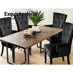 Velvet French Provincial Dining Chair Black Upholstered Accent Armchair Elegant Living Room Side Chair Antique Style Wooden Legs