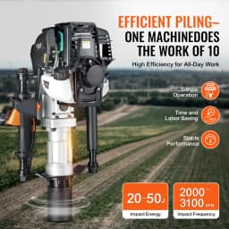 SucceBuy 37.77cc Gas-Powered T Post Driver 4-Stroke Engine Piling Pounder 2 Post Driving Head(55/70mm) 1000W Portable Piledriver