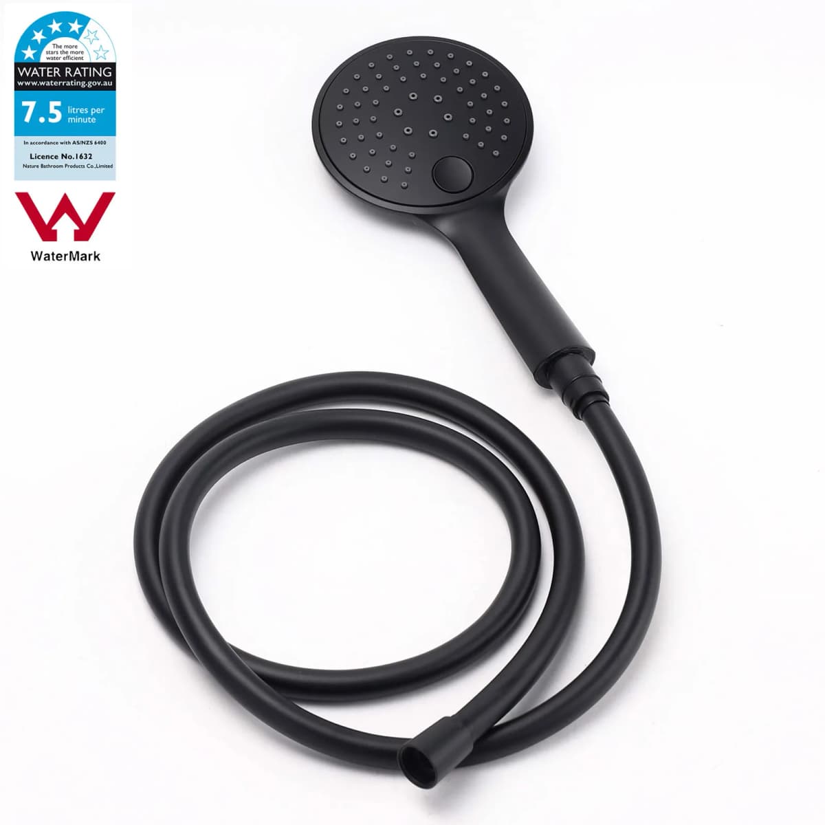 **Sydney Stock** KYLINS WELS Matt Black Round Hand Held Shower Head Rose with 3-Mode Spray Massage Bathroom Replacement