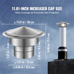 SucceBuy Chimney Cap 6inch 304 Stainless Steel Round Roof Rain Cap 11.81-inch Increased Caps for Insulation Vent Cover Outside