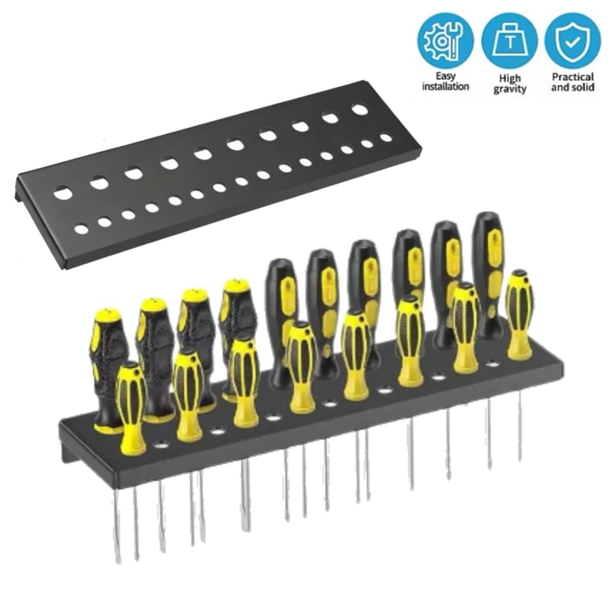Metal Tool Organizer Wall Mount for Storage of Screwdrivers, Pliers, Hammers, and Wrenches in Workshop
