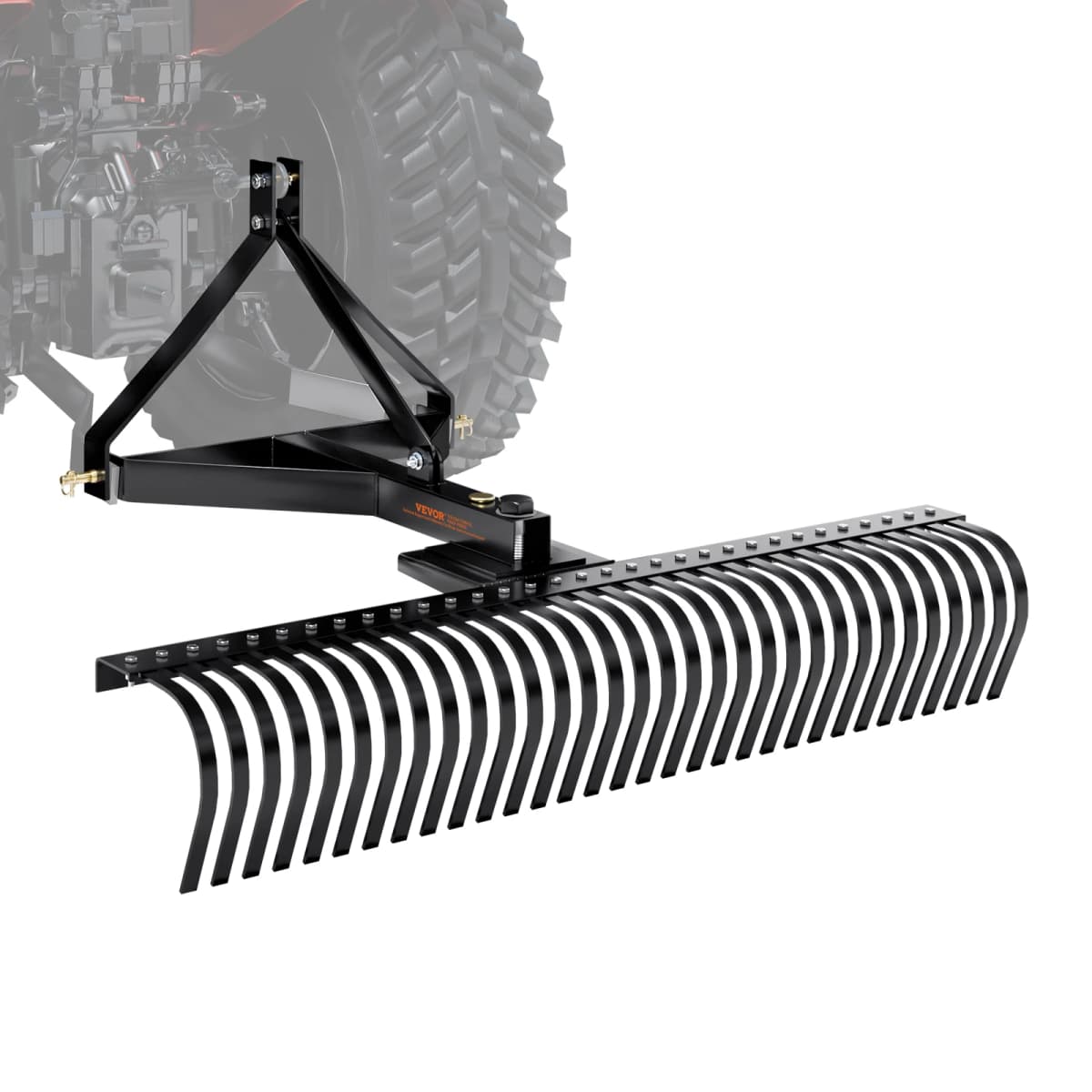 SucceBuy Pull-Behind Thatch Remover 60" Equipped with Steel Prong Tractor Compatible Hitch Garden Rake for Soil Preparation