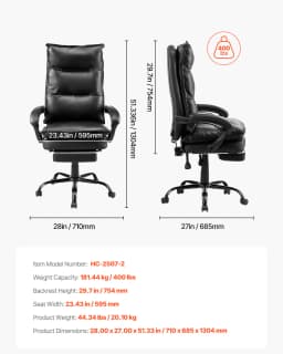 SucceBuy Executive Office Chair 300/400lb Capacity Chair Height Adjustable Ergonomic PU Leather Reclining Home Office Chair