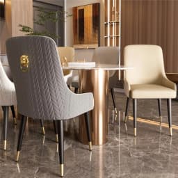 2PCS Leather Dining Chairs Comfortable Seat High Tufted Back Lion Head Ring Pull