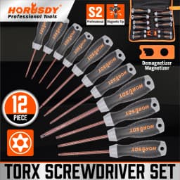 HORUSDY 12Pc Magnetic Torx Screwdriver Set Star Key Tamper Proof S2 Steel T6-T40 W/t Bag