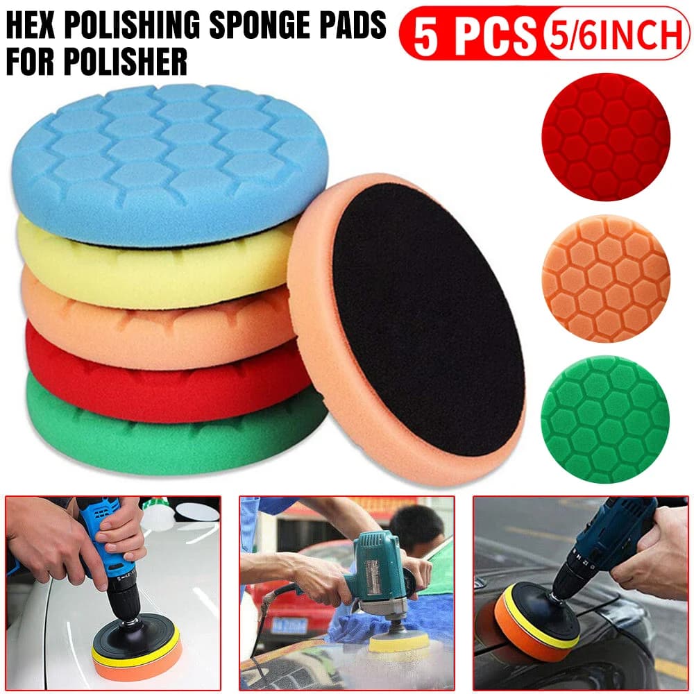 5pc/set 5"(125mm)/6"(150mm) Hex Logic Sponge Buffing Polishing Pads for Polisher