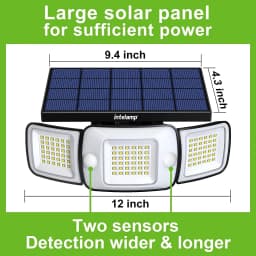 Intelamp Long Battery Life 6000mah Outdoor Solar Lights Security Flood Wall Lights Spotlight With Larger Solar Panel Faster Charging Two Motion Sensors Detect Longer&Wider For Garden Yard Garage
