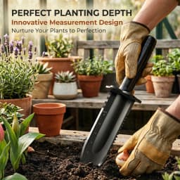 【SUNPOW】Durable Garden Trowel with Carry Bag - Small Trowel with Double Serrated Edge, Digging Blade for Gardening & Camping, with Measurement Scale