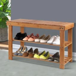 Bamboo Shoe Rack Bench 10 Pair Entryway Storage Organizer for Hallway and Bedroom