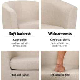 Armchair Tub Chair Beige Modern Accent Single Sofa Bedroom Living Room Upholstered Comfortable Leisure Seat Compact Home Furniture