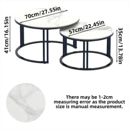 LUVODI Set of 2 Round Nesting Coffee Table White Grey Sofa Side Living Room Center Tea Desk Space-Saving