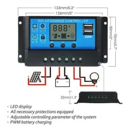 30A Smart PWM Solar Regulator Auto 12V/24V LCD Screen Dual USB Charging Controller Photovoltaic Battery Stabilizer for Off-Grid Home Solar Power System