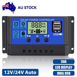 30A Smart PWM Solar Regulator Auto 12V/24V LCD Screen Dual USB Charging Controller Photovoltaic Battery Stabilizer for Off-Grid Home Solar Power System