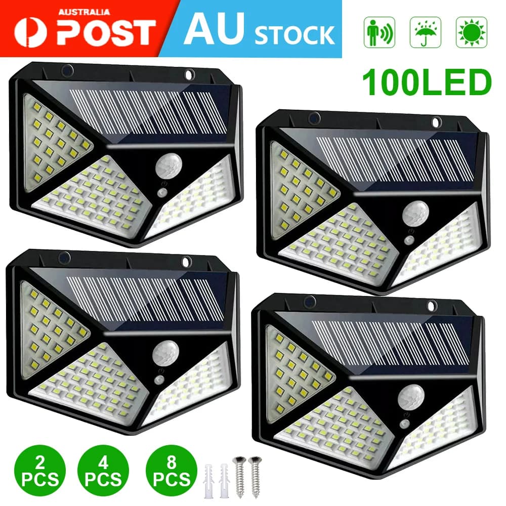 2-8pcs 100 LED Solar Power Motion Sensor Light Outdoor Security Garden Waterproof