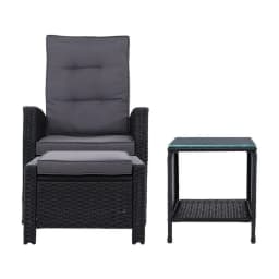 5 Piece Outdoor Wicker Recliner Chair Set with Table Adjustable Sun Lounge Black Furniture