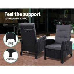 5 Piece Outdoor Wicker Recliner Chair Set with Table Adjustable Sun Lounge Black Furniture