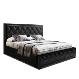 King Size Gas Lift Bed Frame Black Upholstered Storage Platform Bed Modern Durable Bedroom Furniture