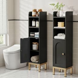 2 Pack Bathroom Storage Cabinet Floor Organizer Toilet Corner Adjustable Black Shelf Rack Space Saving Cabinet for Home Bathroom Utility Room