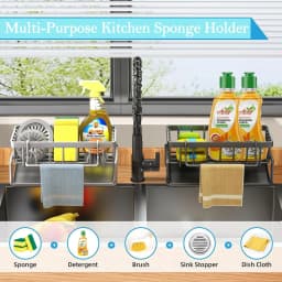 Kitchen Sink Caddy Organiser, Sponge Holder for Kitchen Sink with Self Draining Tray,Dish Soap Scrubber Brush Dishcloth Holder