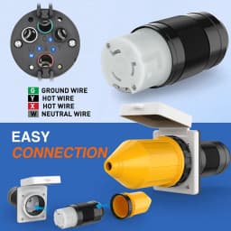 50AMP RV Power Cord Twist Lock Plug With Boot Locking Cover Black & Gold Plastic 125/250V Female Locking Shore Replacement Inlet