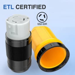 50AMP RV Power Cord Twist Lock Plug With Boot Locking Cover Black & Gold Plastic 125/250V Female Locking Shore Replacement Inlet