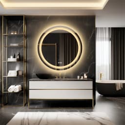 32 Inch Round LED Lighted Bathroom Mirror Wall Mounted Anti-Fog Vanity Mirror with Touch Sensor Backlit for Home