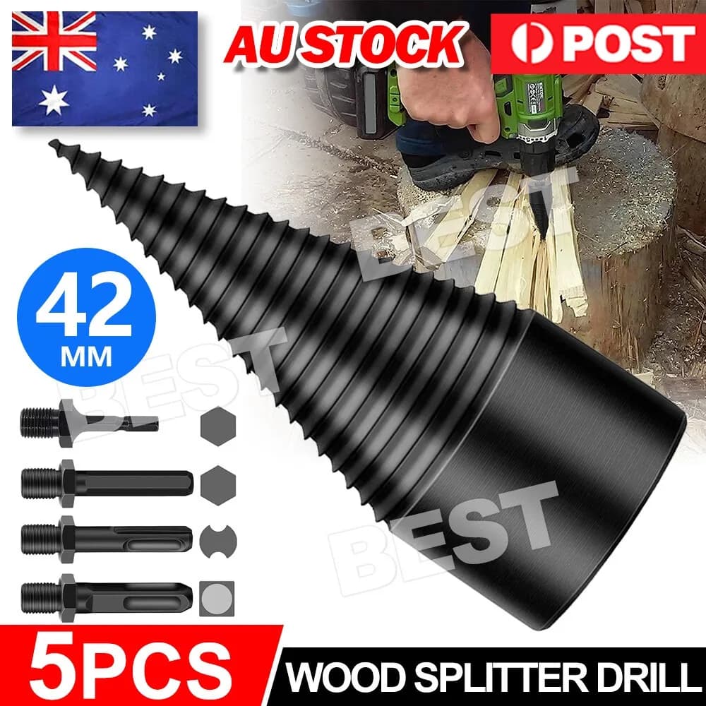 5x High Speed Twist Firewood Drill Bit Wood Splitting Splitter Cone Driver 42mm