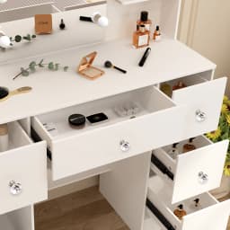Large Dressing Table and Stool Set with LED Mirror 5 Drawers Makeup Desk Vanity