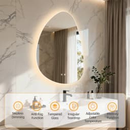 70/77CM Irregular Illuminated LED Bathroom Mirror Makeup Vanity Mirror for Wall 3 Colors Setting Anti-fog