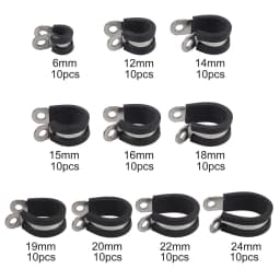 10PCS P Clips Rubber Lined Cable Hose Pipe Clamps Holder Air Clip Clamp 6mm-24mm