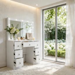 White Vanity Set with 11 Led Bulbs Lighted Mirror for Women, 6 Drawers, 3 Color Dimmable, Easy Assembly Bedroom Furniture