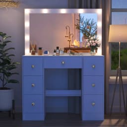 White Vanity Set with 11 Led Bulbs Lighted Mirror for Women, 6 Drawers, 3 Color Dimmable, Easy Assembly Bedroom Furniture