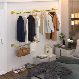 Wall Mounted Industrial Pipe Clothes Rack Bedroom Hanging Garment Rail Rack Space Saving Shelf