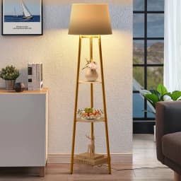 Modern Tripod Floor Lamp with 3 Shelves Adjustable Dimmable LED Corner Standing Lamp for Living Room Bedroom Storage