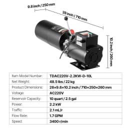 SucceBuy Hydraulic Pump Power Unit 10 Qt/15 Qt Single Acting Hydraulic Unit 6.3 L/min Oil Flow for Dump Truck Auto Repair Garage