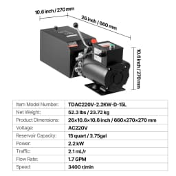 SucceBuy Hydraulic Pump Power Unit 10 Qt/15 Qt Single Acting Hydraulic Unit 6.3 L/min Oil Flow for Dump Truck Auto Repair Garage