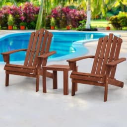 3 Piece Adirondack Outdoor Table and Chairs Wooden Beach Chair Set Brown