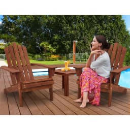 3 Piece Adirondack Outdoor Table and Chairs Wooden Beach Chair Set Brown