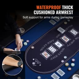 SucceBuy 8 Player Foldable Poker Table Blackjack Texas Holdem w/ Padded Rails and Stainless Steel Cup Holders Blue