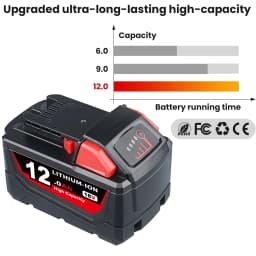 1/2/4Pcs 12.0Ah M18 Replace for Milwaukee 18V Battery Pin Li-on Compatible with 48-11-1890 48-11-1880 48-11-1852 Cordless Tools