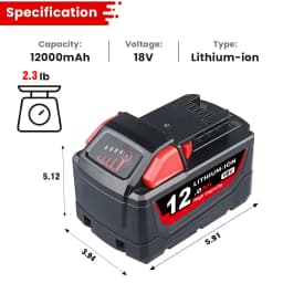 1/2/4Pcs 12.0Ah M18 Replace for Milwaukee 18V Battery Pin Li-on Compatible with 48-11-1890 48-11-1880 48-11-1852 Cordless Tools