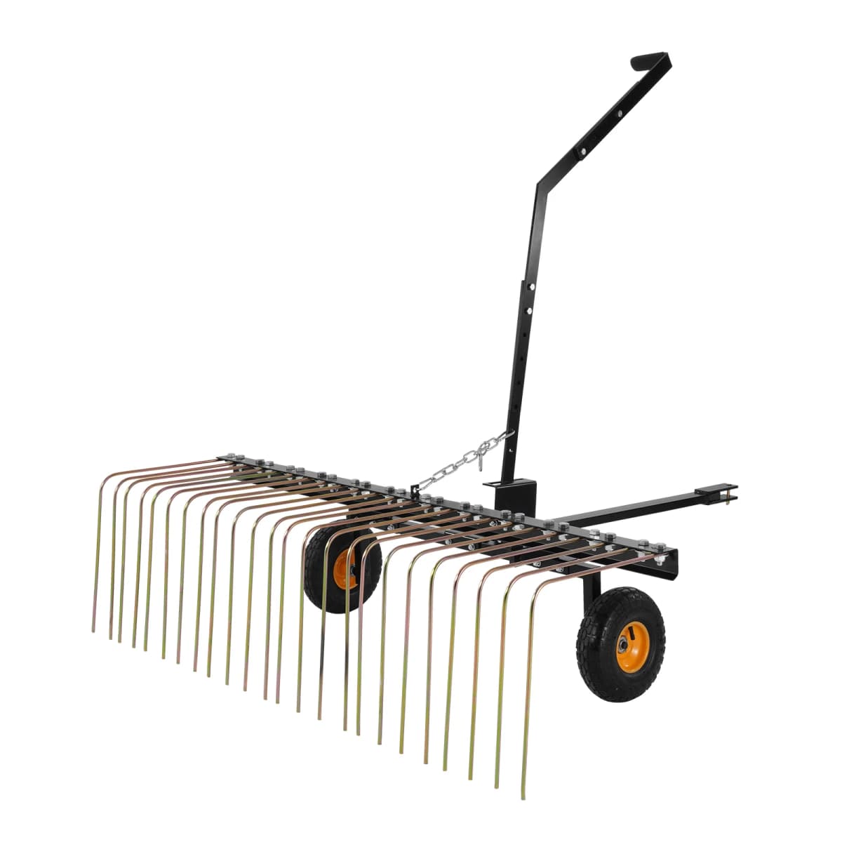 SucceBuy Tow Behind Dethatcher 60 in Tow Dethatcher with 24 Steel Tines Lawn Dethatcher Rake for ATV/Mower Tow Behind Lawn Rake