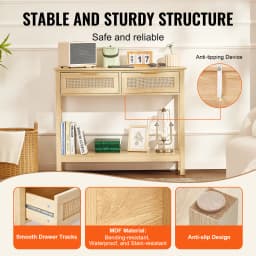 SucceBuy Rattan Console Table with 2/3Storage Drawers Rattan Entryway Table Console Table for Living Room Study Entryway TV Wall